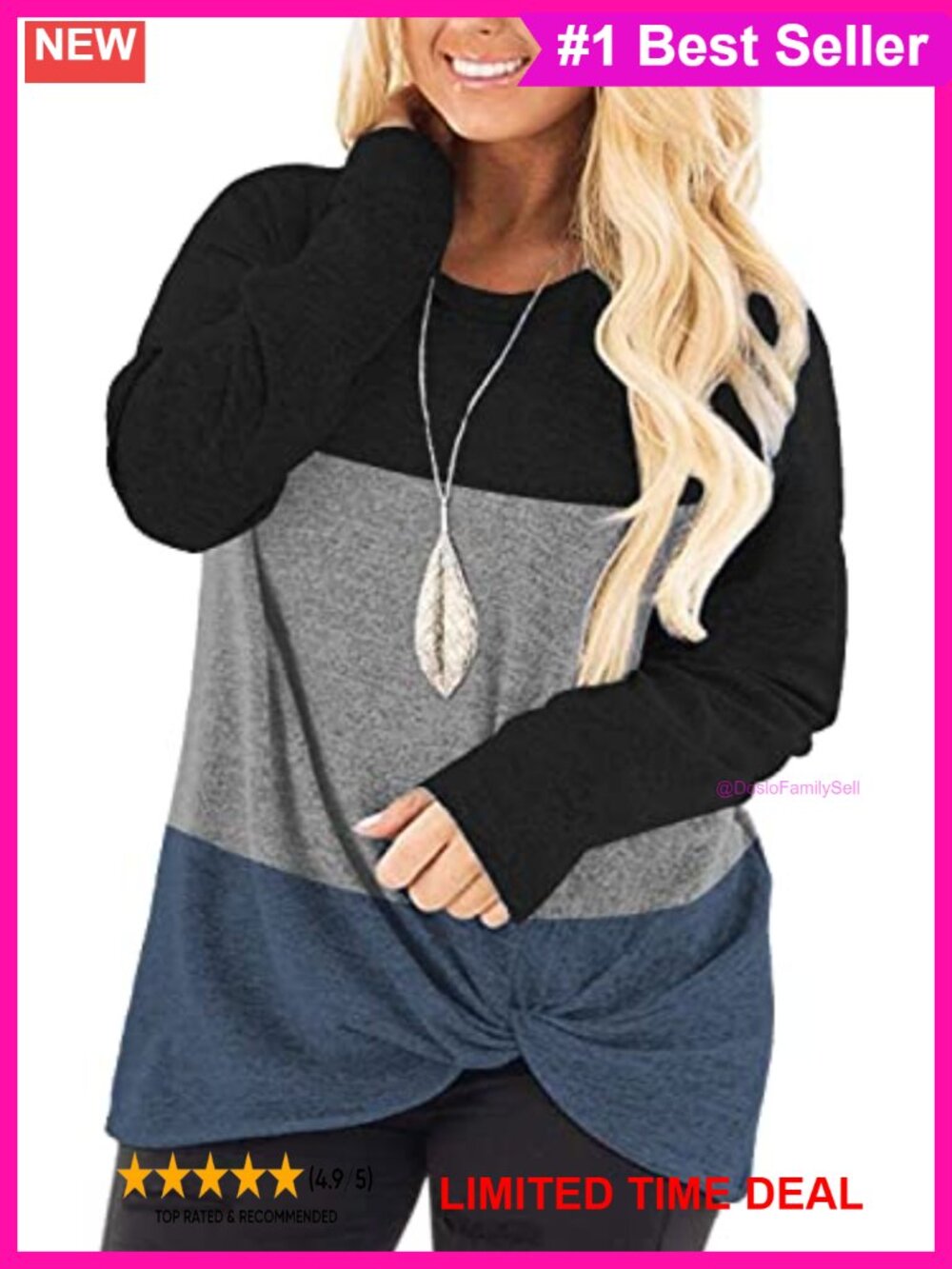 Plus Size Knotted Long Sleeve Tunic Top Rayon Spandex Loose Fit Casual